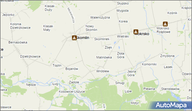 mapa Malinówka gmina Skomlin, Malinówka gmina Skomlin na mapie Targeo