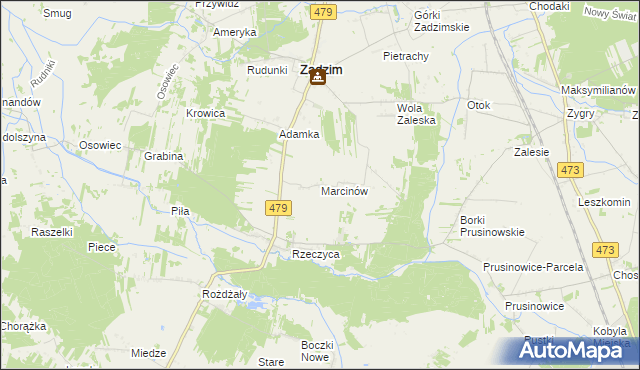 mapa Marcinów gmina Zadzim, Marcinów gmina Zadzim na mapie Targeo