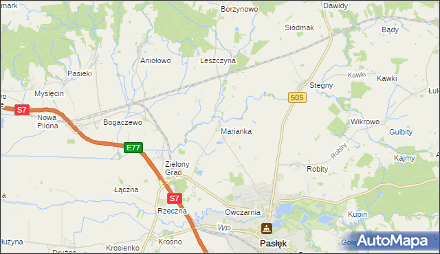 mapa Marianka gmina Pasłęk, Marianka gmina Pasłęk na mapie Targeo