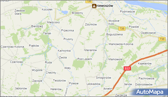 mapa Marianów gmina Gniewoszów, Marianów gmina Gniewoszów na mapie Targeo