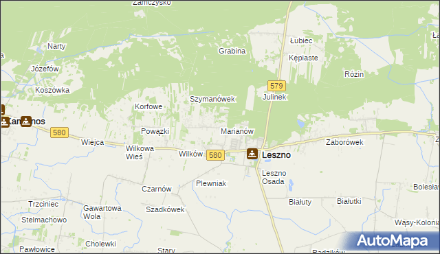 mapa Marianów gmina Leszno, Marianów gmina Leszno na mapie Targeo