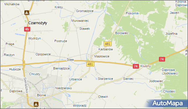 mapa Masłowice gmina Wieluń, Masłowice gmina Wieluń na mapie Targeo
