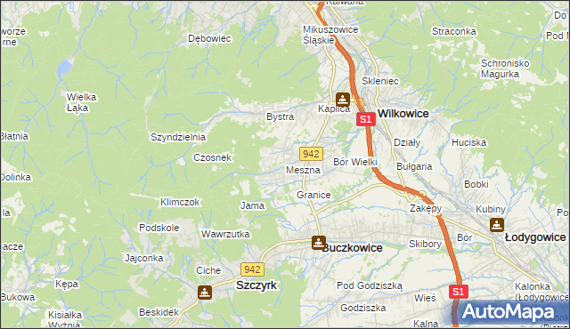 mapa Meszna gmina Wilkowice, Meszna gmina Wilkowice na mapie Targeo