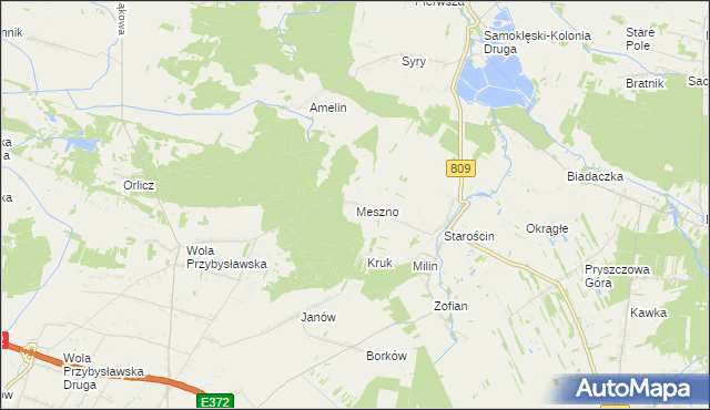 mapa Meszno gmina Garbów, Meszno gmina Garbów na mapie Targeo