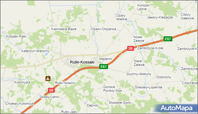 mapa Mężenin gmina Rutki, Mężenin gmina Rutki na mapie Targeo