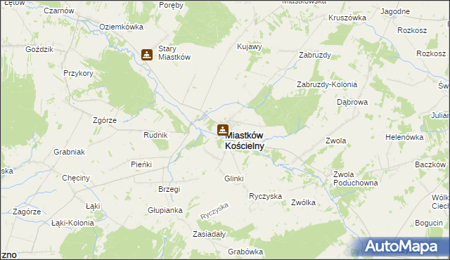 mapa Miastków Kościelny, Miastków Kościelny na mapie Targeo