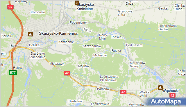 mapa Michałów gmina Skarżysko Kościelne, Michałów gmina Skarżysko Kościelne na mapie Targeo