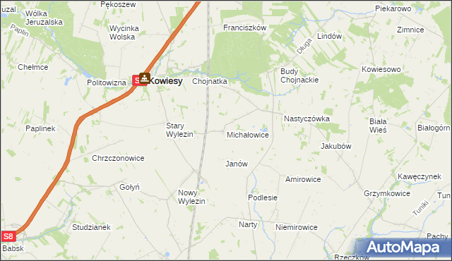 mapa Michałowice gmina Kowiesy, Michałowice gmina Kowiesy na mapie Targeo