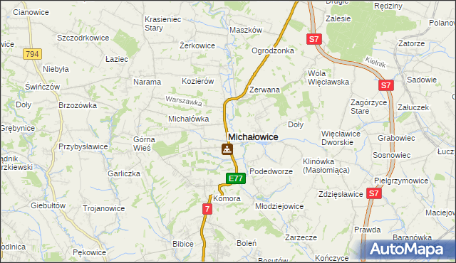 mapa Michałowice powiat krakowski, Michałowice powiat krakowski na mapie Targeo