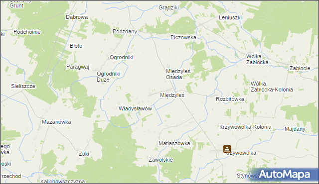 mapa Międzyleś gmina Tuczna, Międzyleś gmina Tuczna na mapie Targeo