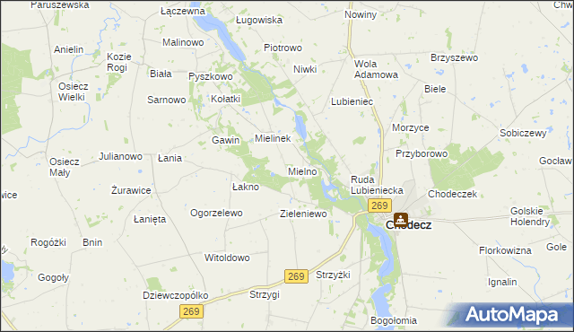 mapa Mielno gmina Chodecz, Mielno gmina Chodecz na mapie Targeo