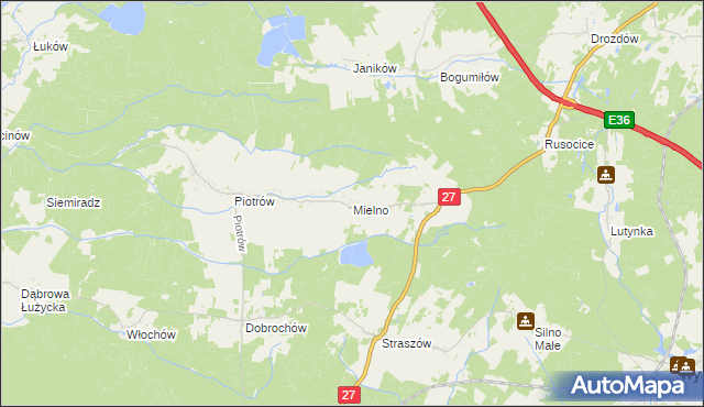 mapa Mielno gmina Przewóz, Mielno gmina Przewóz na mapie Targeo