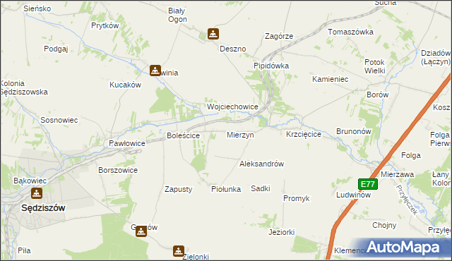 mapa Mierzyn gmina Sędziszów, Mierzyn gmina Sędziszów na mapie Targeo