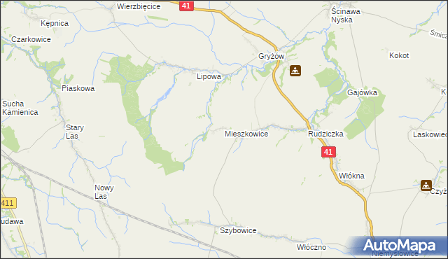 mapa Mieszkowice gmina Prudnik, Mieszkowice gmina Prudnik na mapie Targeo