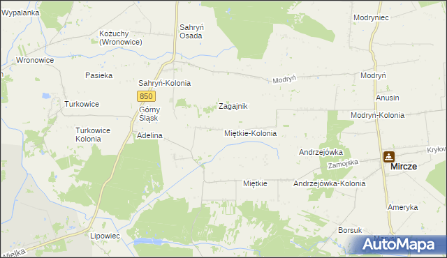 mapa Miętkie-Kolonia, Miętkie-Kolonia na mapie Targeo