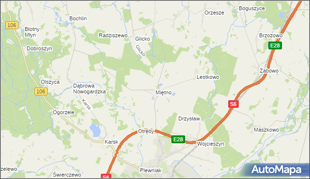 mapa Miętno gmina Nowogard, Miętno gmina Nowogard na mapie Targeo