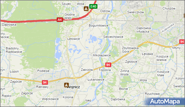 mapa Mikołajowice gmina Wierzchosławice, Mikołajowice gmina Wierzchosławice na mapie Targeo