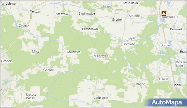mapa Mikorzyce gmina Wołów, Mikorzyce gmina Wołów na mapie Targeo