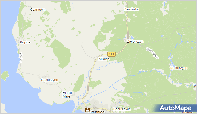 mapa Miłowo gmina Stepnica, Miłowo gmina Stepnica na mapie Targeo