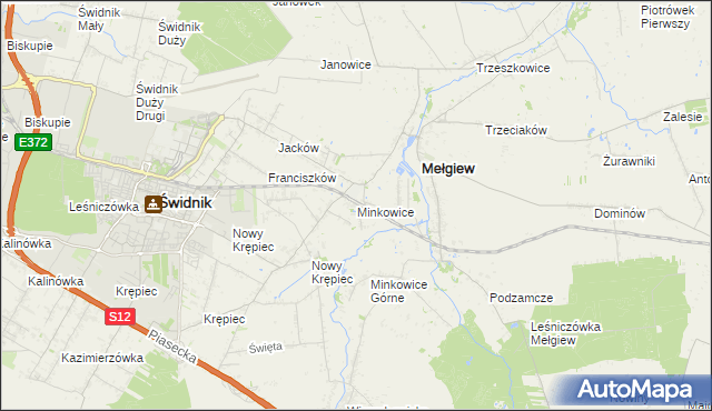 mapa Minkowice gmina Mełgiew, Minkowice gmina Mełgiew na mapie Targeo