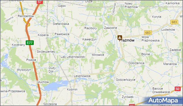 mapa Mirowice gmina Grójec, Mirowice gmina Grójec na mapie Targeo