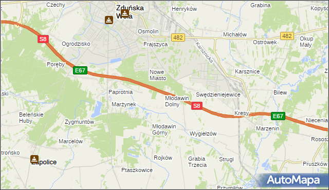 mapa Młodawin Dolny, Młodawin Dolny na mapie Targeo