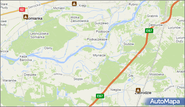 mapa Młynarze gmina Zabrodzie, Młynarze gmina Zabrodzie na mapie Targeo