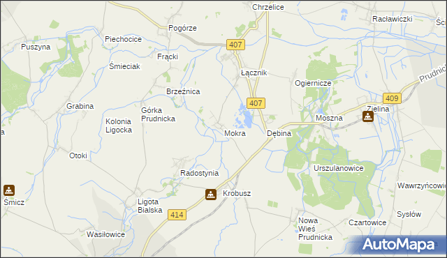 mapa Mokra gmina Biała, Mokra gmina Biała na mapie Targeo