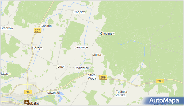 mapa Mokra gmina Lubsko, Mokra gmina Lubsko na mapie Targeo