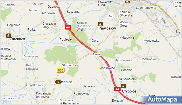 mapa Mokra gmina Roźwienica, Mokra gmina Roźwienica na mapie Targeo