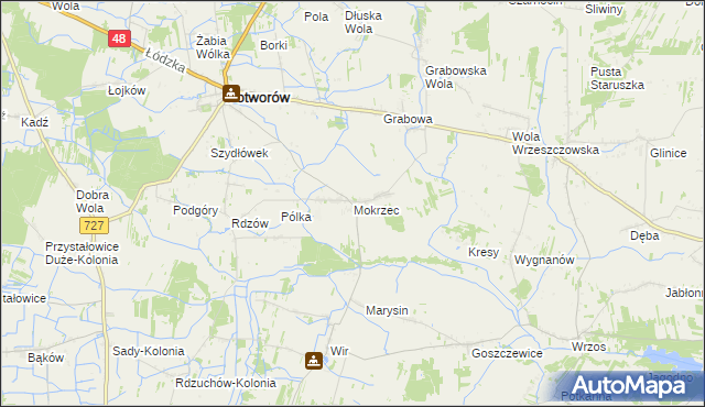 mapa Mokrzec gmina Potworów, Mokrzec gmina Potworów na mapie Targeo