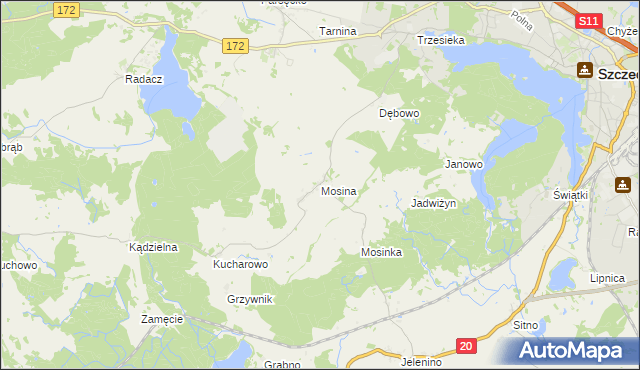 mapa Mosina gmina Szczecinek, Mosina gmina Szczecinek na mapie Targeo
