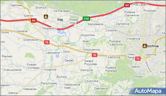 mapa Moszczenica gmina Bochnia, Moszczenica gmina Bochnia na mapie Targeo