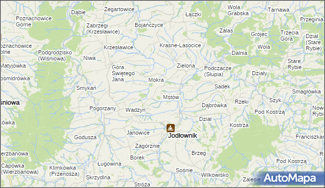 mapa Mstów gmina Jodłownik, Mstów gmina Jodłownik na mapie Targeo