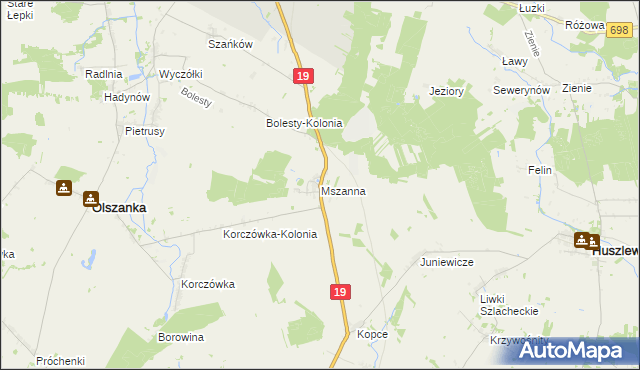 mapa Mszanna gmina Olszanka, Mszanna gmina Olszanka na mapie Targeo