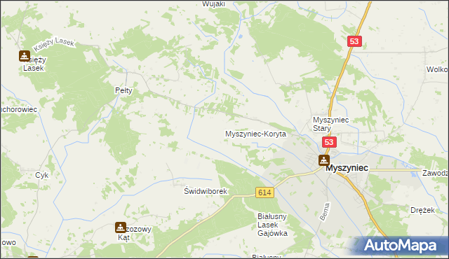 mapa Myszyniec-Koryta, Myszyniec-Koryta na mapie Targeo