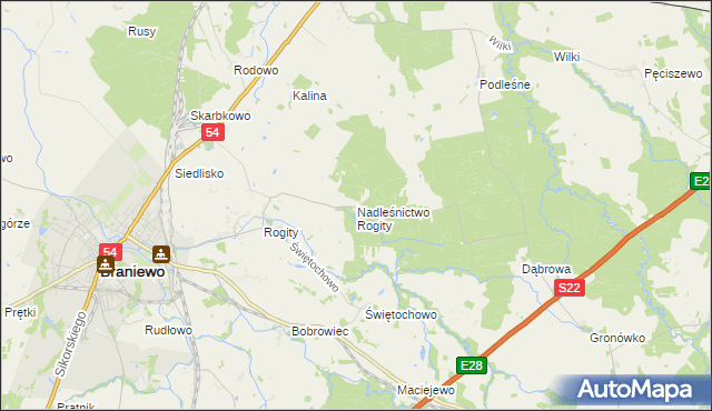 mapa Nadleśnictwo Rogity, Nadleśnictwo Rogity na mapie Targeo