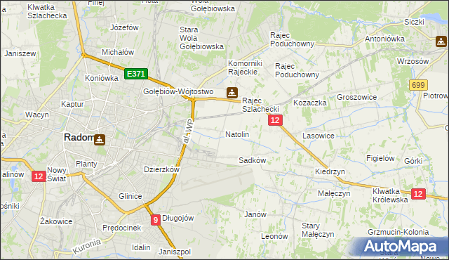 mapa Natolin gmina Jedlnia-Letnisko, Natolin gmina Jedlnia-Letnisko na mapie Targeo