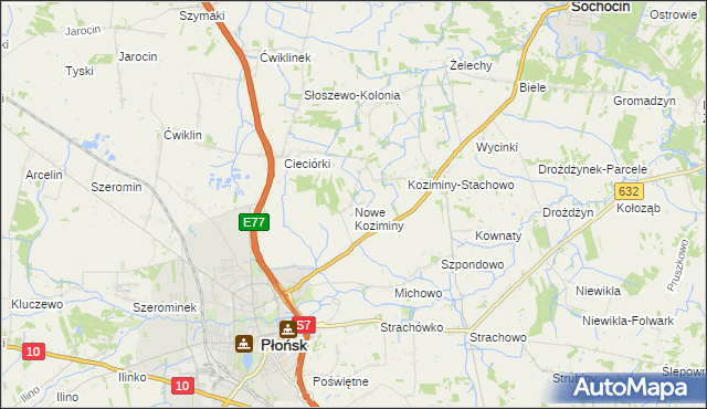 mapa Nowe Koziminy, Nowe Koziminy na mapie Targeo