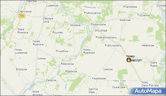 mapa Nowy Rzędków, Nowy Rzędków na mapie Targeo