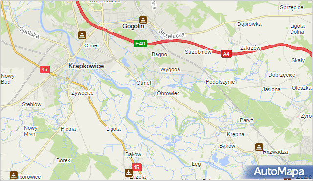 mapa Obrowiec gmina Gogolin, Obrowiec gmina Gogolin na mapie Targeo