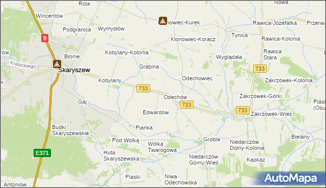 mapa Odechów gmina Skaryszew, Odechów gmina Skaryszew na mapie Targeo