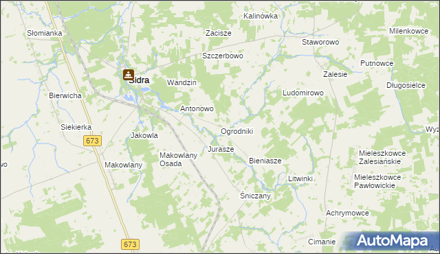 mapa Ogrodniki gmina Sidra, Ogrodniki gmina Sidra na mapie Targeo