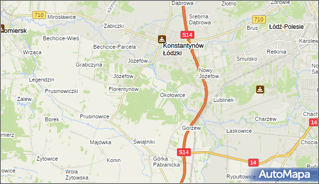 mapa Okołowice gmina Pabianice, Okołowice gmina Pabianice na mapie Targeo