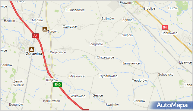 mapa Okrzeszyce, Okrzeszyce na mapie Targeo