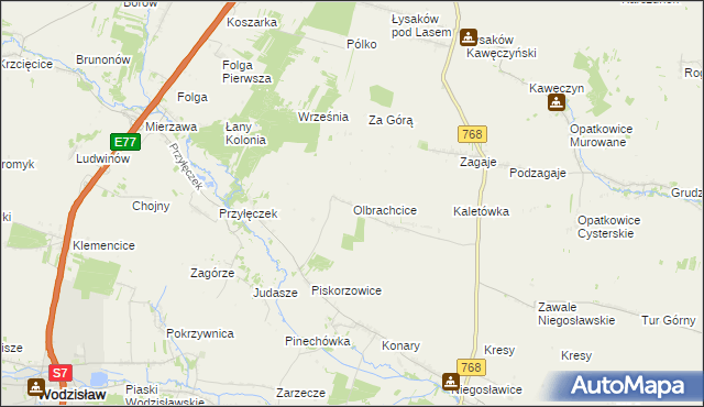 mapa Olbrachcice gmina Wodzisław, Olbrachcice gmina Wodzisław na mapie Targeo