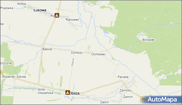 mapa Olchowiec gmina Obsza, Olchowiec gmina Obsza na mapie Targeo