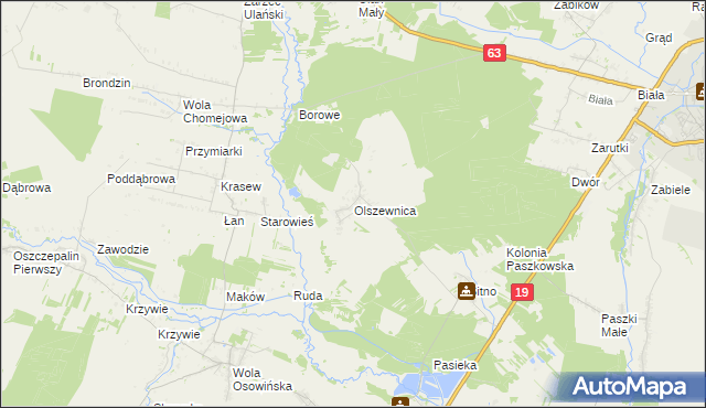 mapa Olszewnica gmina Borki, Olszewnica gmina Borki na mapie Targeo