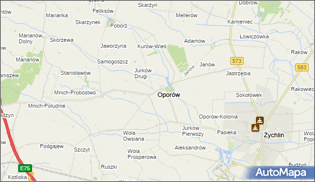 mapa Oporów powiat kutnowski, Oporów powiat kutnowski na mapie Targeo