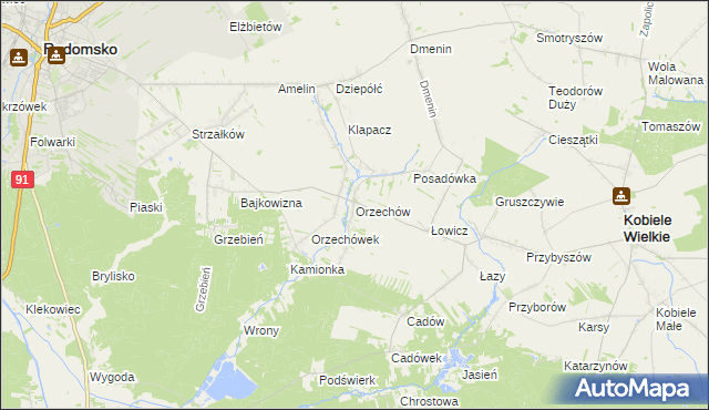 mapa Orzechów gmina Kobiele Wielkie, Orzechów gmina Kobiele Wielkie na mapie Targeo